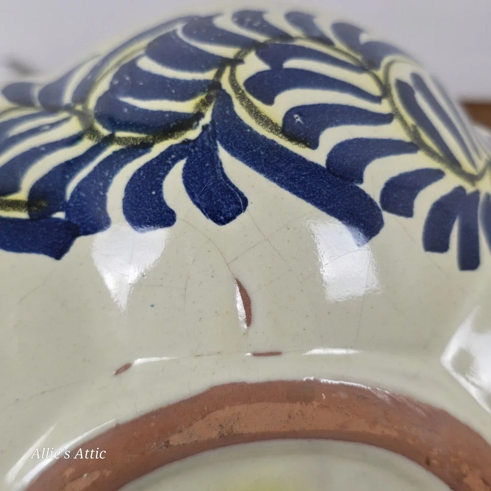 Vintage Celestial Bowl Sun Flower Yellow Blue Stacking Nesting Set Clay Handmade